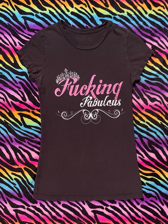 Hustler Hollywood Tops - Y2k grunge goth rare 2000s Hustler Hollywood "Fucking Fabulous" Black Baby Tee